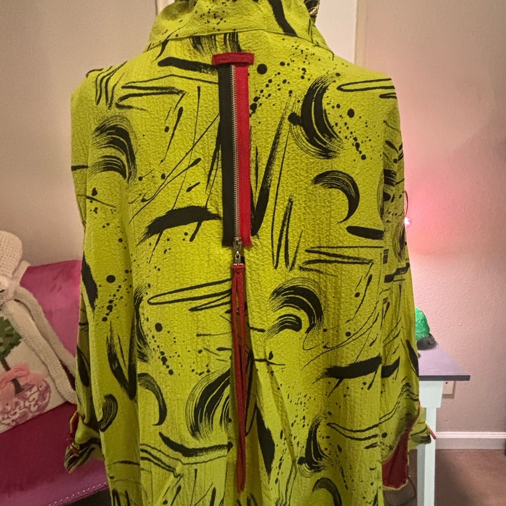 Y&S Women’s XL Lime Green Abstract Print shirt jacket - Picture 11 of 16